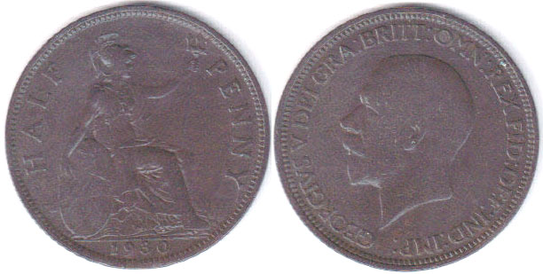 1930 Great Britain Halfpenny A005219